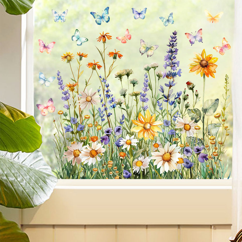 Aike JD3338 Spring Butterfly Plant Flower Stickers Glass Stickers Room Background Wall Decoration Electrostatic Stickers