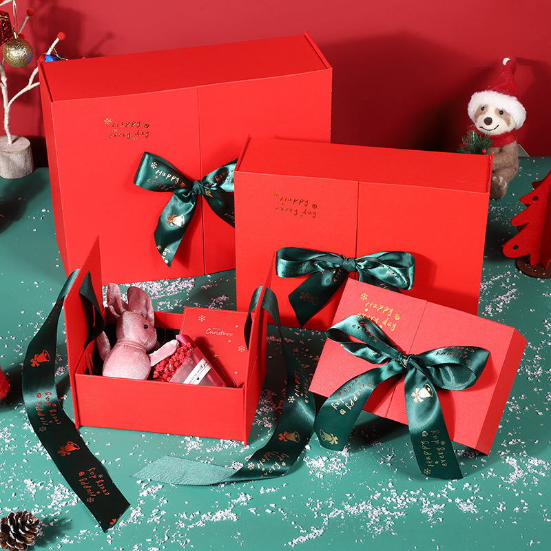 New Christmas gift box large double door gift box scarf gloves packing box Christmas eve red gift box