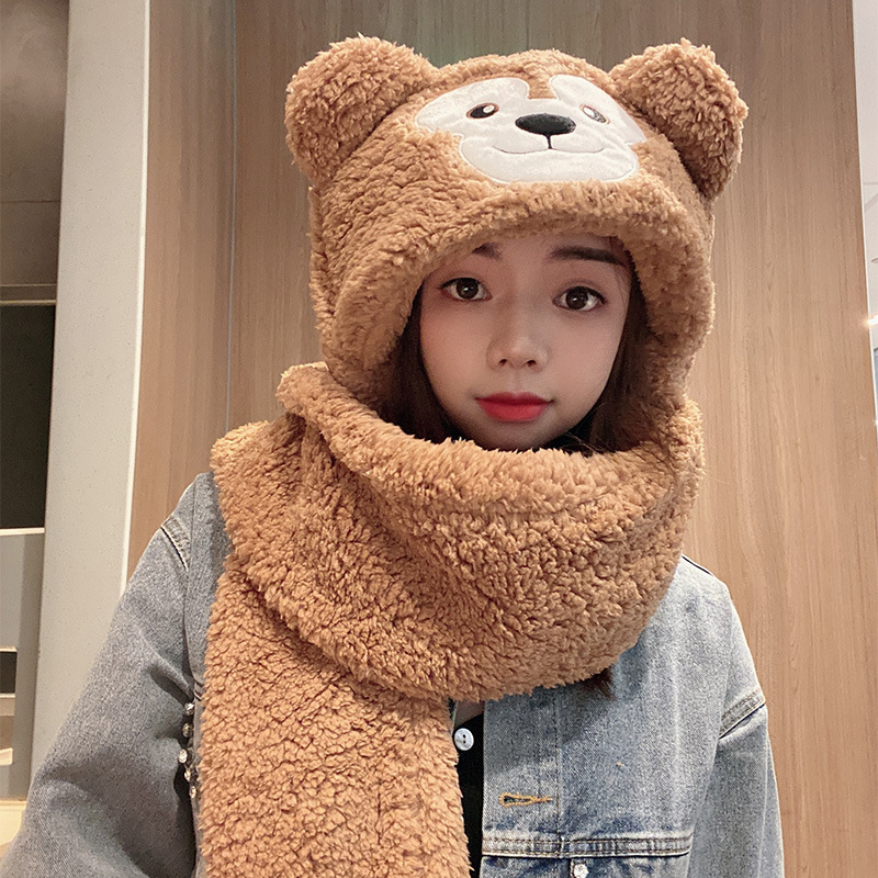 Picture of Shirley Mei Jade Dog Melody Duffy Three-Piece Set Thickened Winter Warm Scarf Gloves Integrated Plush Hat for Women