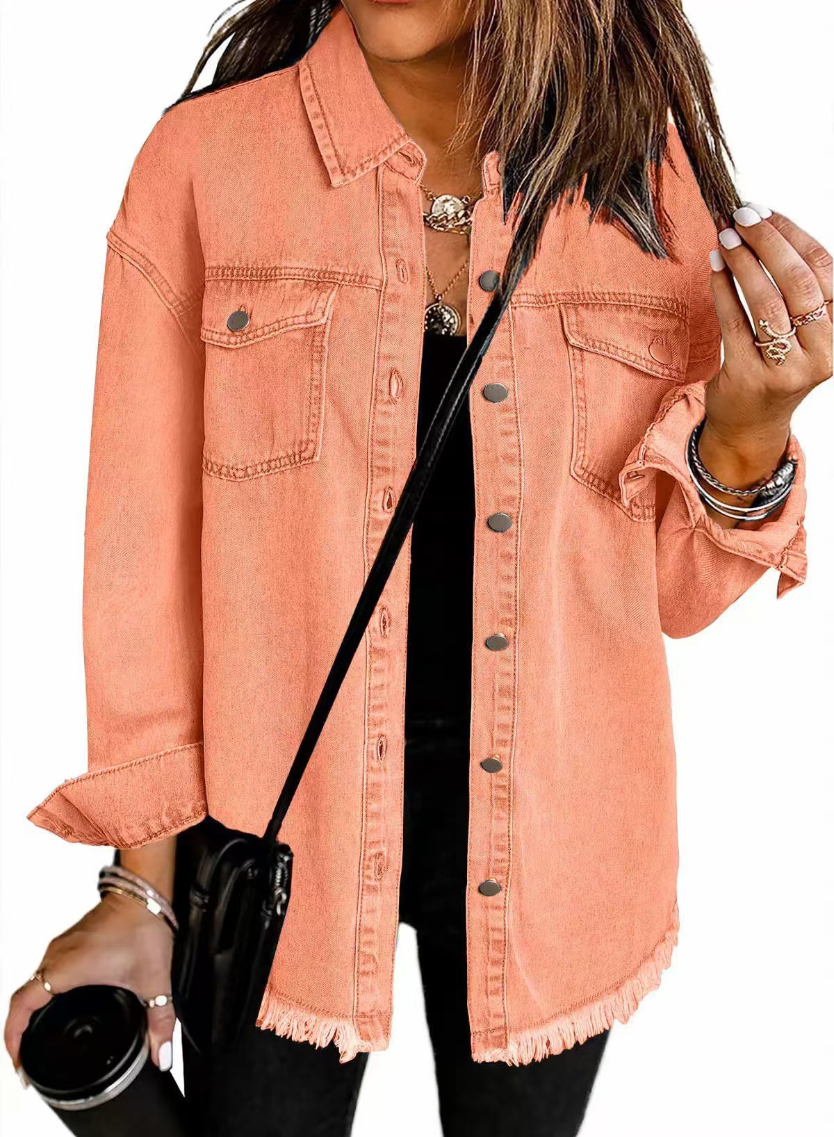 Picture of Cross-border New Washed Denim Shirt Jacket 2024 European and American Women's Autumn and Winter Distinctive Street Style Edge Hem Jacket