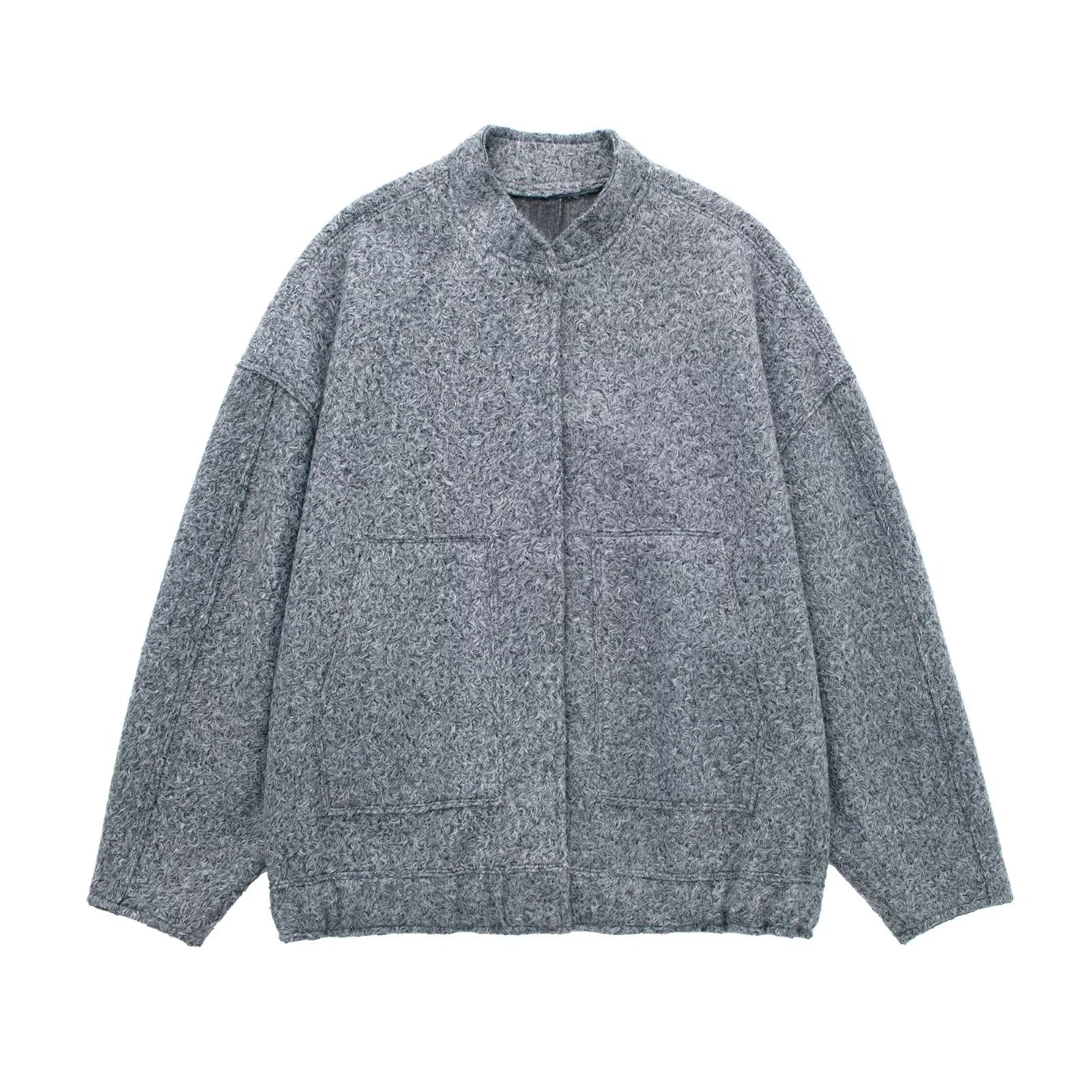 Picture of 2023 autumn and winter New European and American style solid color women's pocket decoration loose pilot jacket baseball uniform casual jacket