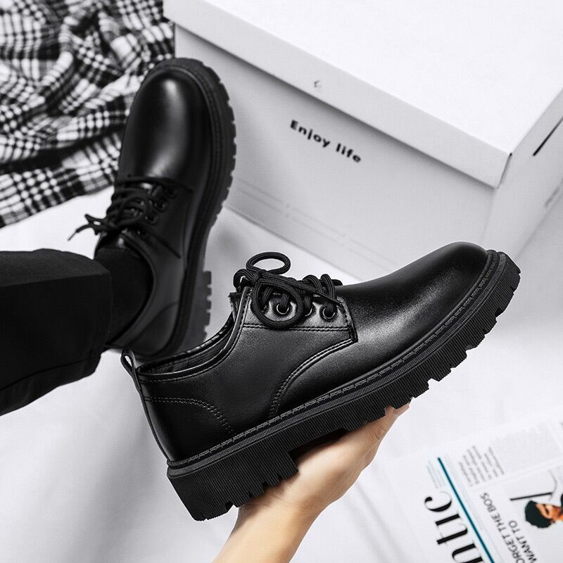 Spring Men's Shoes New Breathable Waterproof Black Leather Shoes Chef Shoes Men's Korean Version Versatile Thick Sneakers Work Shoes