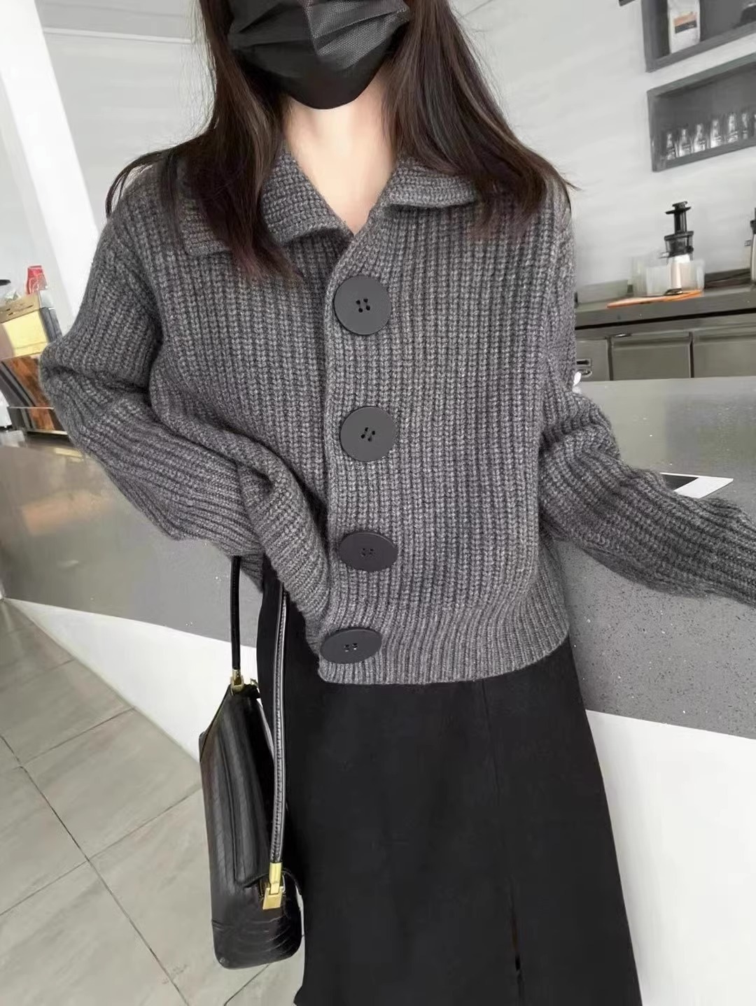 Picture of Knitted cardigan women's spring and autumn clothing 2024 new long sleeve loose Korean style fashionable large buckle lapel short sweater coat