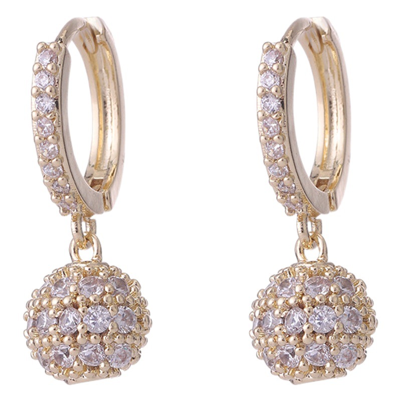 Cross-border New European and American Fashion Gympani Flash Diamond Spherical Ear Buckle Women's High-end Light Luxury Diamond Earrings Earrings