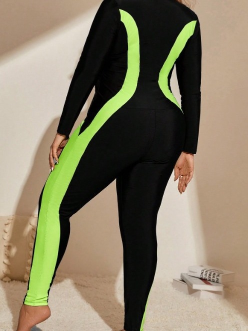 Picture of 2024 Hot Spring Diving Swimsuit Women's Slim Zipper Long Sleeve Conservative Swimsuit plus size in stock