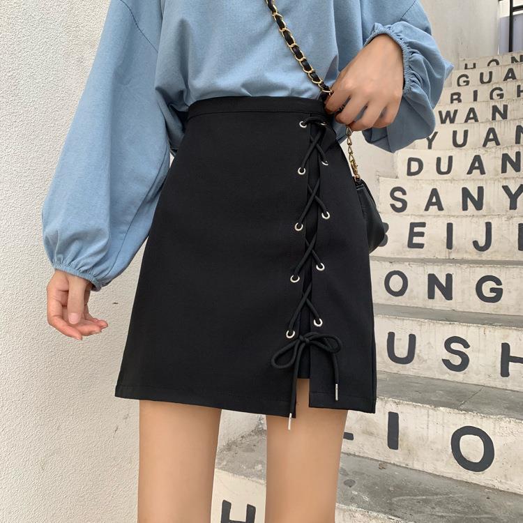 Spring and Autumn New Design Sense Strap Short Skirt High Waist Anti-glare A- line Skirt Slimming Skirt Women's Skirt for Autumn and Winter