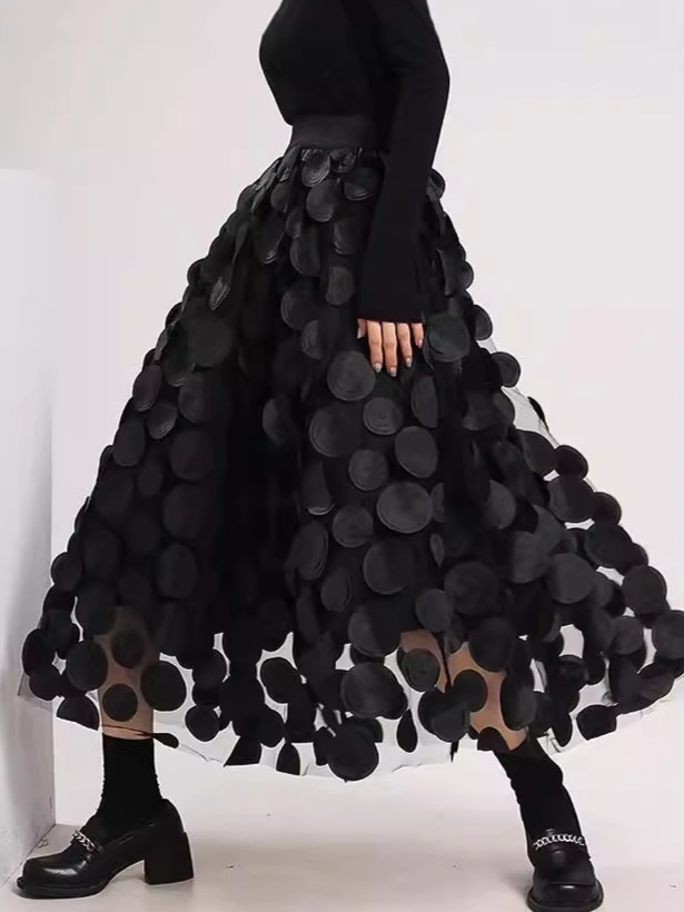 Cross-Border Popular Heavy-Duty Vintage A-Line Skirt with Large Hem, Autumn and Winter New Style Three-Dimensional Petal Gauze Skirt, Sizes S-5Xl