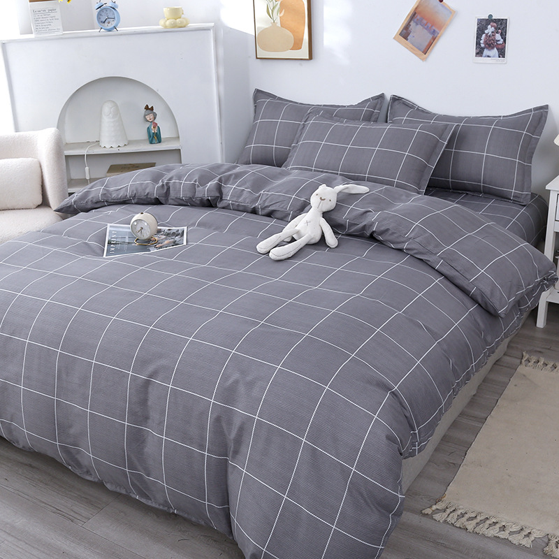 Picture of Small fresh sanding quilt cover four-piece water-washed cotton bed sheet quilt cover simple student dormitory single three-piece wholesale