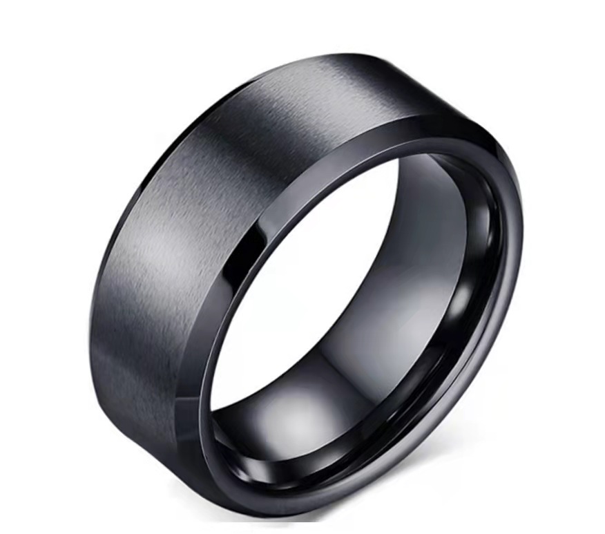 Picture of European and American Popular Stainless Steel Double Bevel Edge Frosted Glossy Ring Titanium Steel Fashion Men's Matte Brushed Wholesale