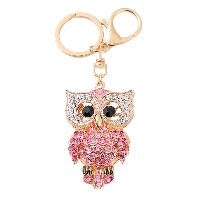 Cross-border special for creative bag pendant diamond cartoon owl metal keychain manufacturers wholesale small gifts