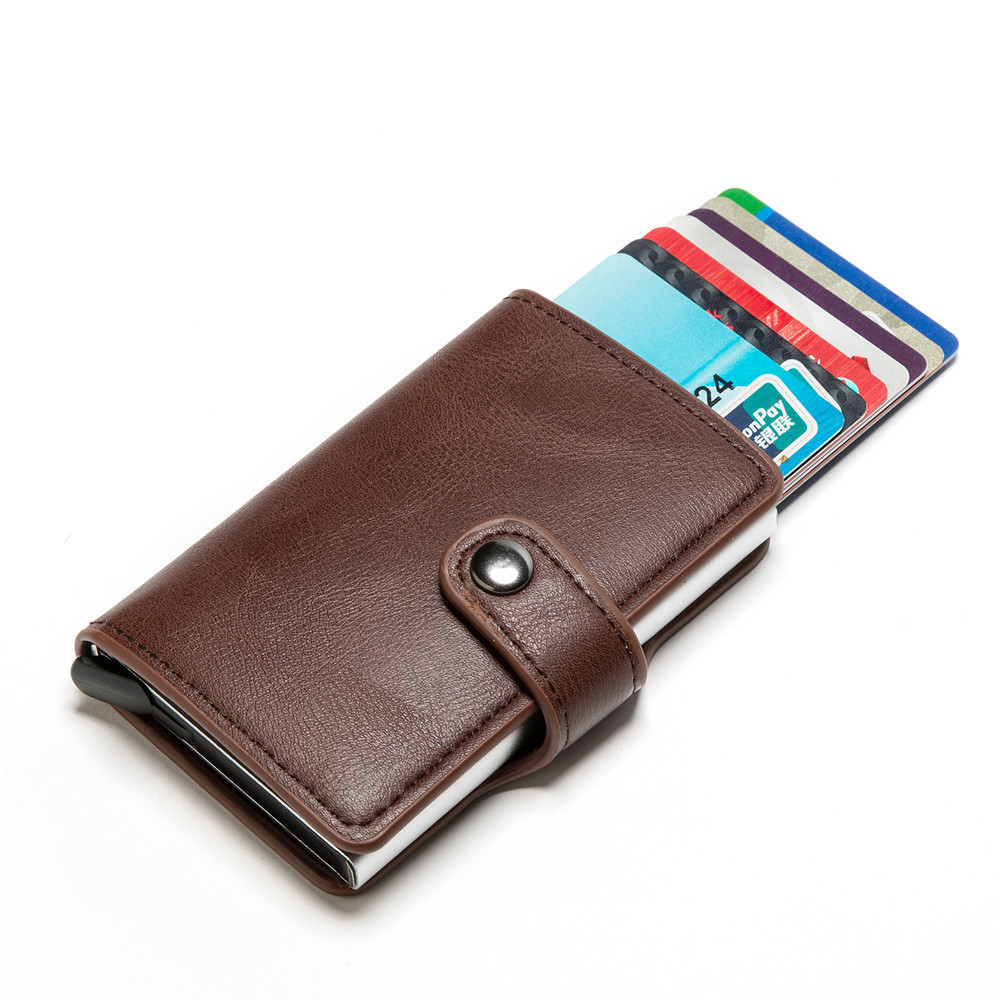 Spot Automatic Pop-Up Pu Credit Card Box Anti-Theft Rfid Card Holder Snap Metal Wallet Bank Card Box