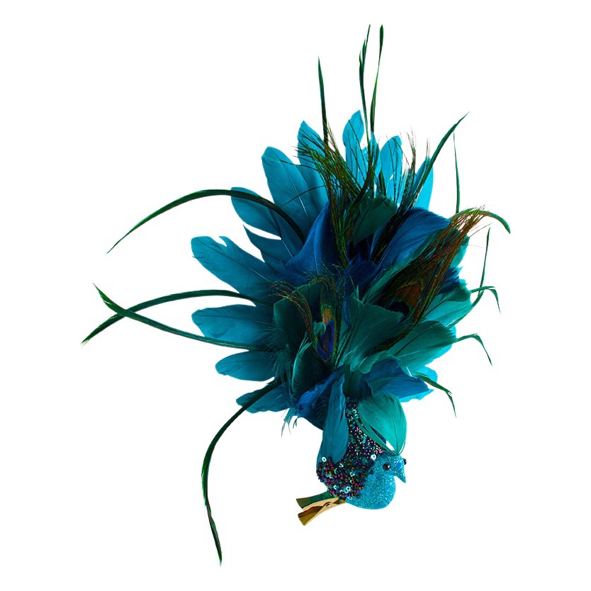 Christmas tree pendant simulation three-dimensional feather Peacock diy accessories open screen blue, white peacock Christmas gift suit
