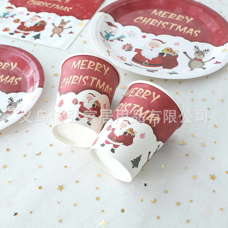Picture of Cross-border new Christmas decoration theme disposable tableware paper plate party decoration arrangement paper cup paper plate suit