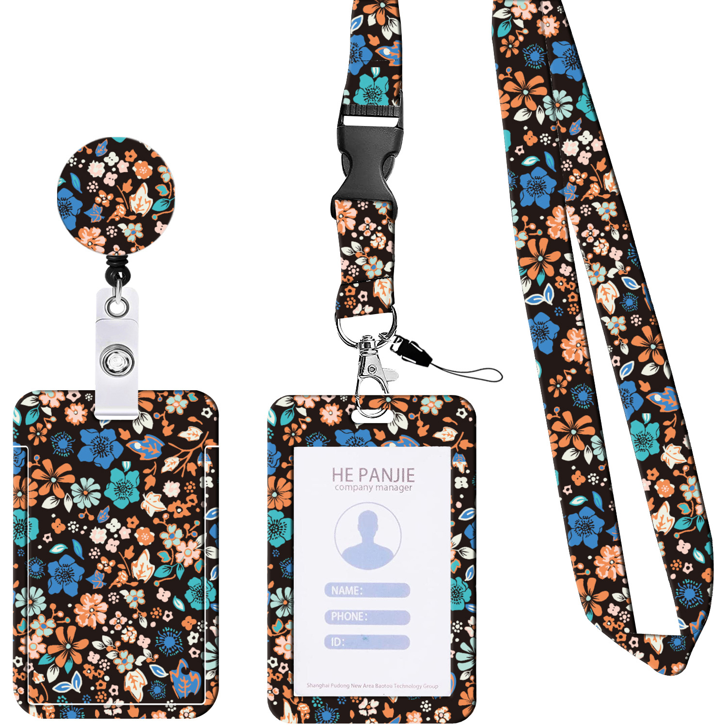 Amazon Floral Beautiful Chrysanthemum Sunflower Sunflower Lanyard Card Holder Telescopic Easy-pull Buckle Easy-pull ID Buckle