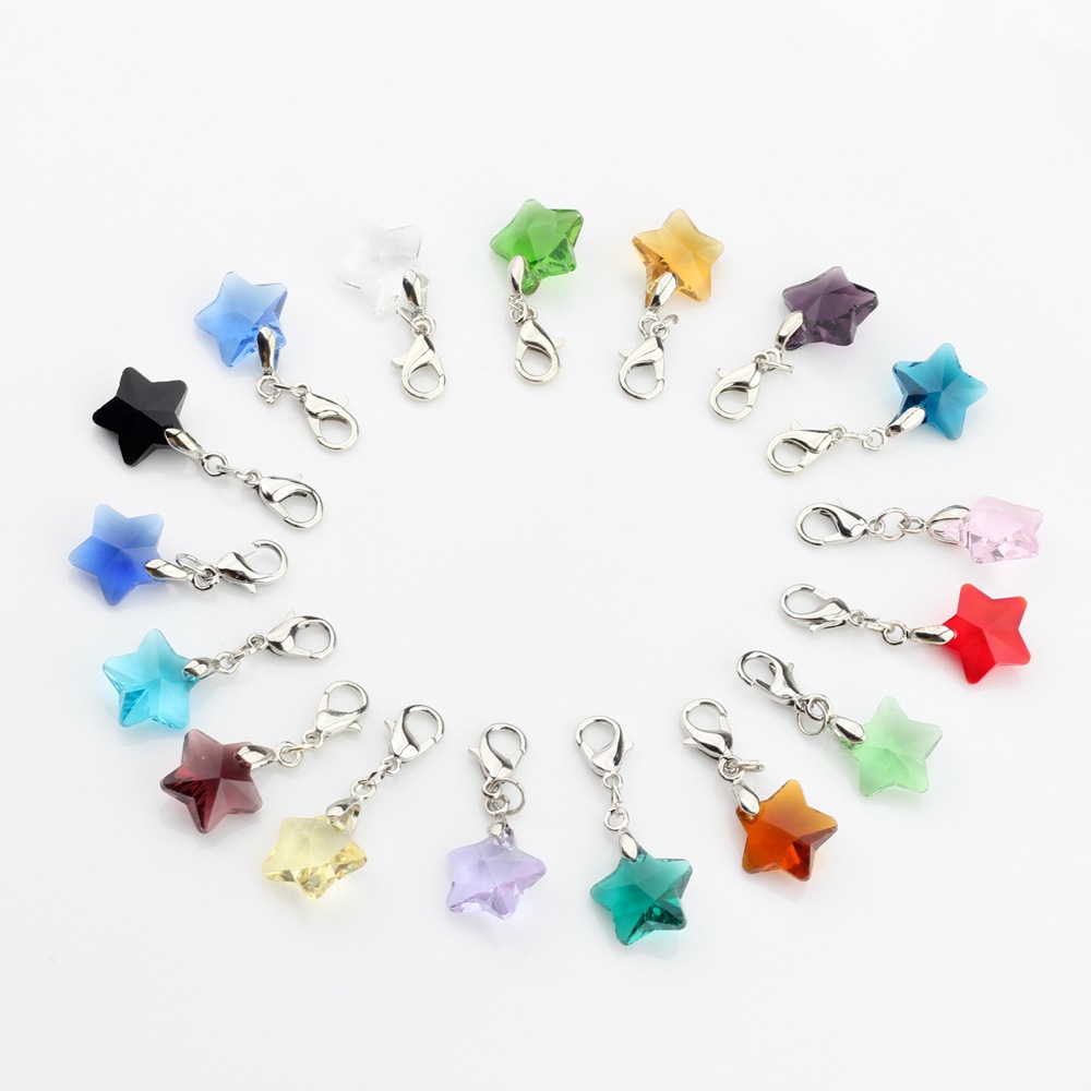Picture of Crystal bead five-pointed star hanging lobster clasp pendant handmade children's student pencil star Small pendant ornaments