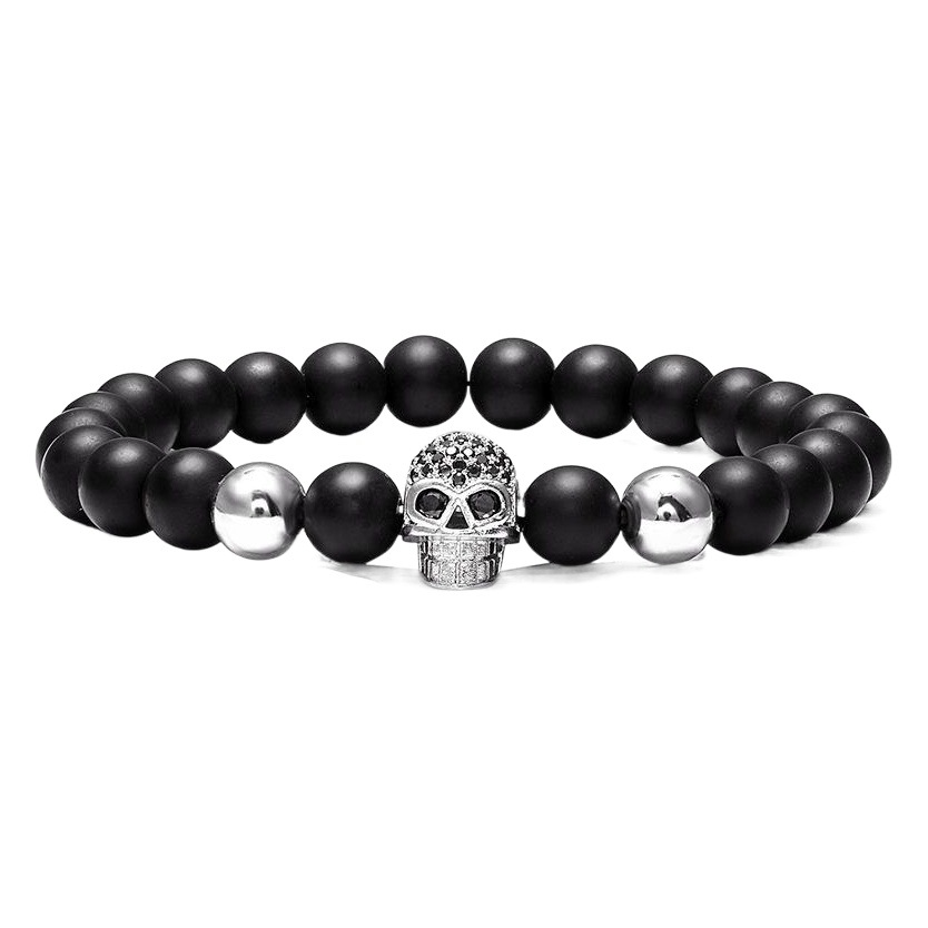 Micro-inlaid skull copper beaded bracelet 8mm frosted stone elastic bracelet Amazon explosions wholesale