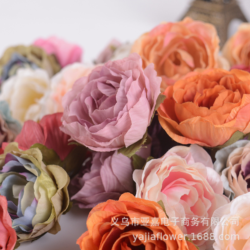 Picture of Artificial Flower Head diy Handmade Accessories Headgear Flower Court Color Flower Morandi Color Tea Rose Fragrant Princess Peony
