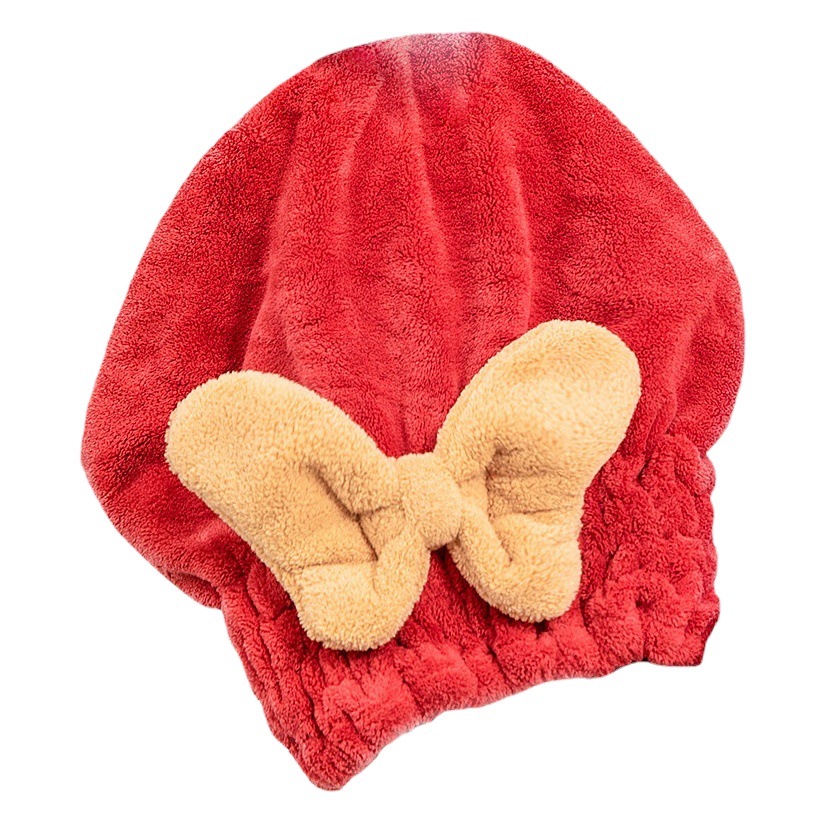 Coral Fleece New Bow Dry Hair Cap Shower Cap Water Absorbent Quick-drying Women's Fashionable Bathing Head Wipe Artifact