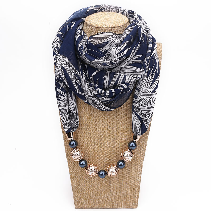 Beaded Pendant Scarf European and American Clothing Printed Chiffon Necklace Scarf Neck Set