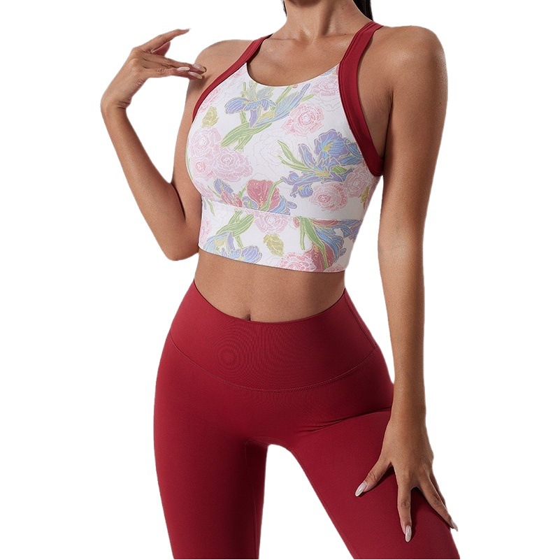 High-strength yoga vest one-piece Cup shockproof breathable beauty back top with chest pad fitness sports underwear for women