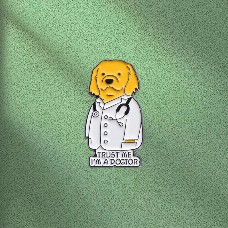 Cross-border New Puppy Doctor Alloy Drop Oil Brooch Cartoon Cute Animal Badge Clothing Bag Hat Accessories