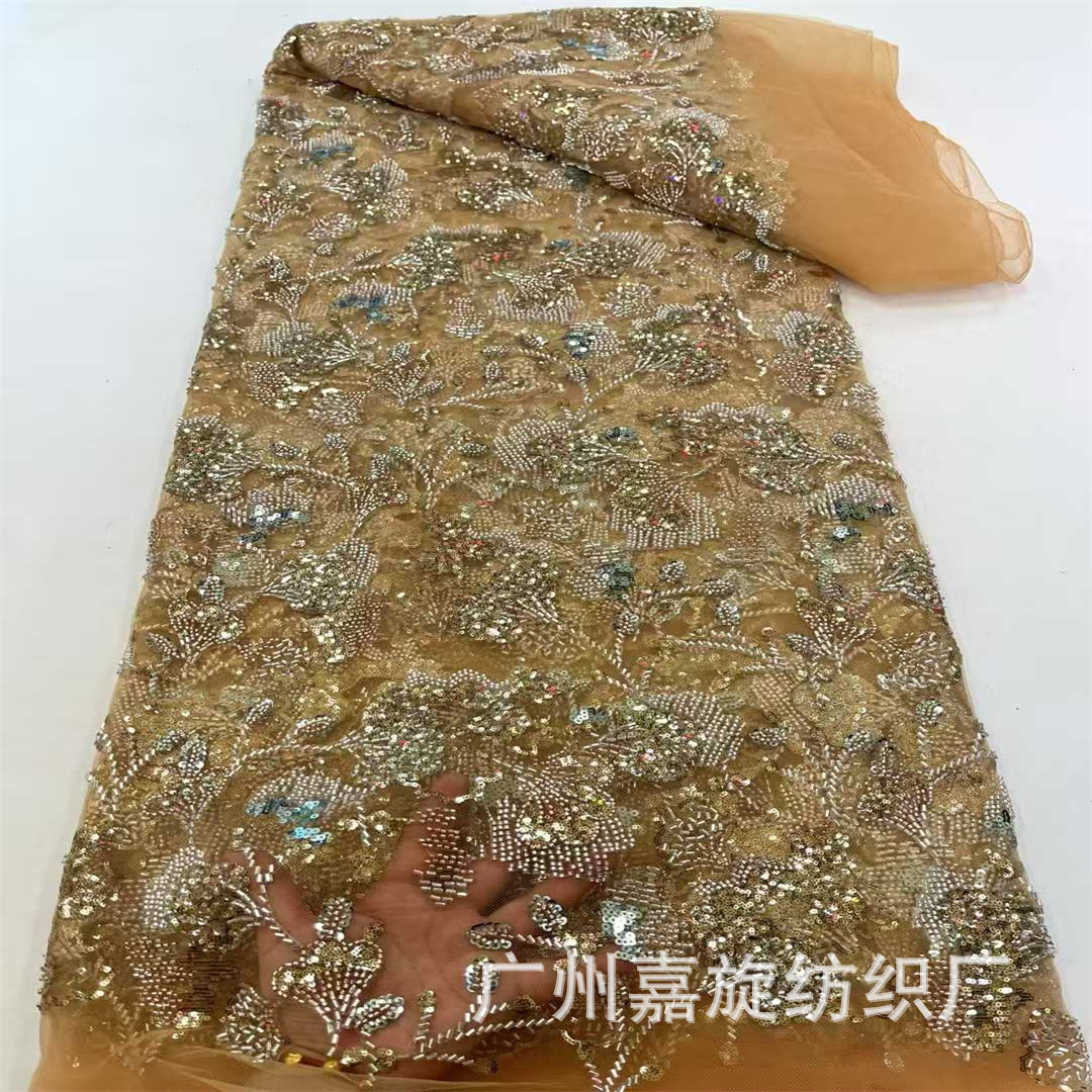 New Embroidered Mesh Lace African Middle Eastern Bead Tube Embroidery High-End Wedding Dress Cheongsam Embroidered Cloth Lace Fabric