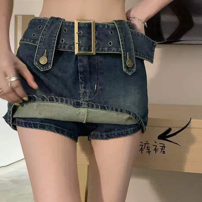 European and American Spice Girls Denim Bust Skirt Women's Summer 2024 New Short Skirt Anti-running A- line Hip Skirt
