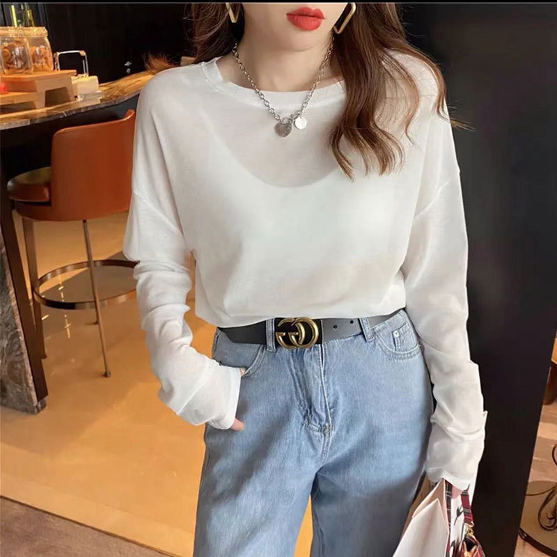 Picture of Blouse for Fat mm Women Thin Summer Korean Style Lazy Style Long-Sleeved Blouse Large Size Versatile Sun Protection Loose Ice Silk Lazy Style