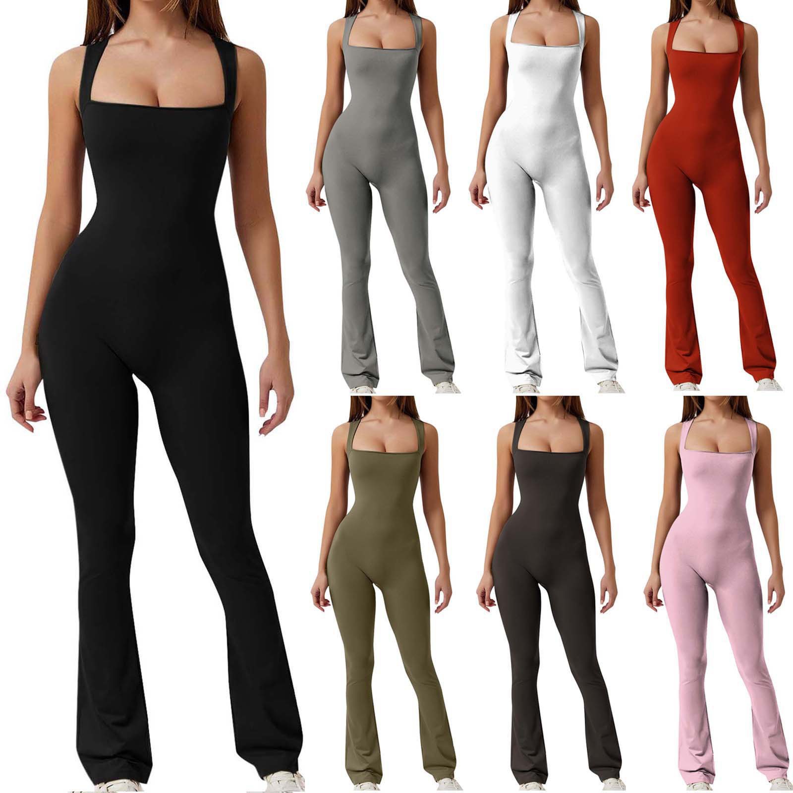 Foreign Trade 2023 European and American Autum New Women's Jumpsuit Women's Flared Jumpsuit with Square Collar Tight Pants for Women