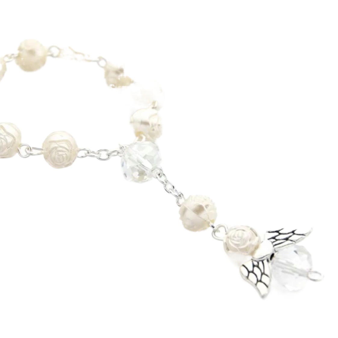 Hot sale Etsy Angel baptism gift acrylic rose beads bracelet rosary love Angel wings bracelet