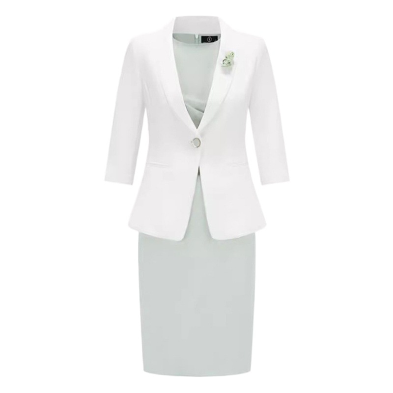 Spring and summer fashion sleeveless sheath dress elegant goddess style three-quarter sleeve one button white suit skirt workwear