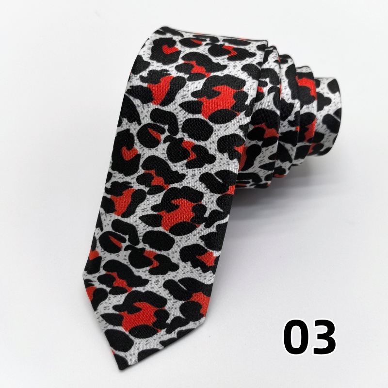 Picture of Ultra-narrow 5cm printed tie leopard print hand-tied unisex casual tie