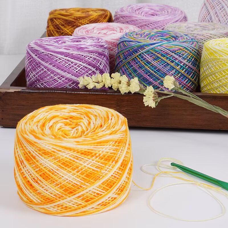 Cross-Border No. 6 Gradient Lace Yarn Micro Hook Preferred Pure Cotton Handmade DIY Shawl Hand-Knitted Crochet Colorful