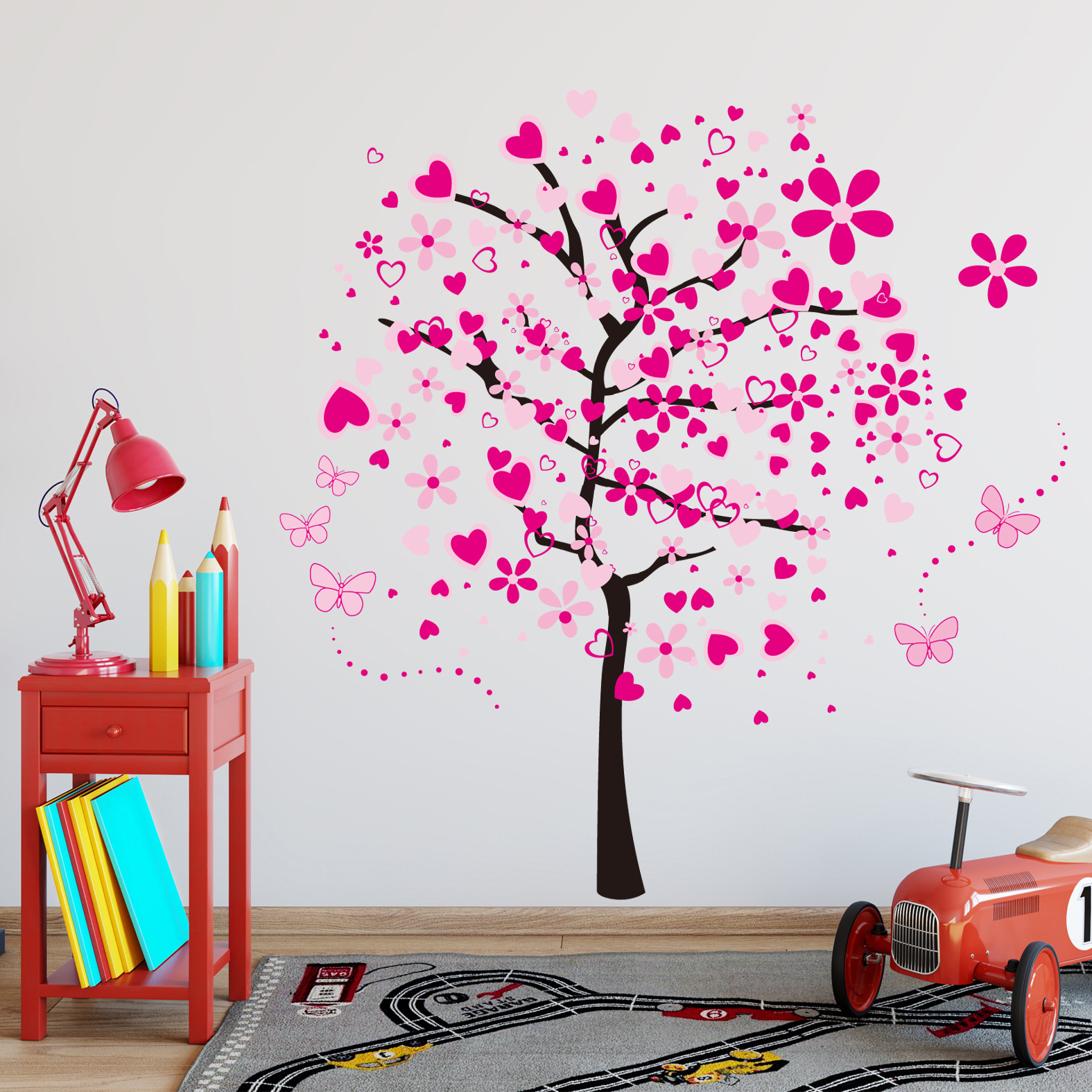 2022 New Peach Blossom Tree Red Love Flower Flower Tree Wall Stickers Living Room Bedroom Stickers JM7165AB