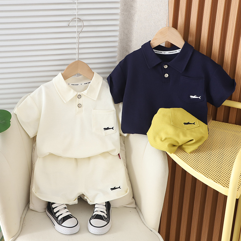 Picture of Boys Summer Short-sleeved Suit New Children Korean Handsome Boys Summer Embroidered Whale Lasel Short-sleeved Suit
