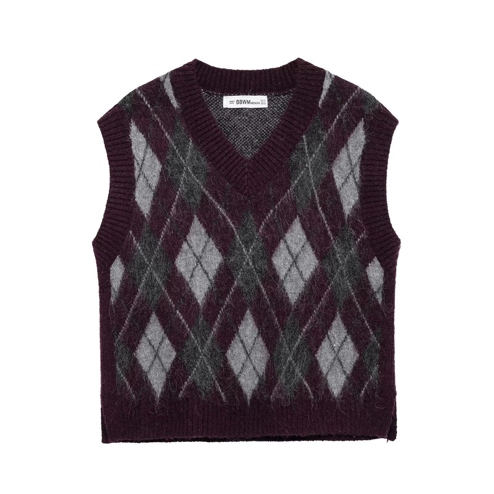Saw Aliexpress Independent Station Women's Clothing European and American Style Fashion Diamond Pattern Vest Style Knitwear 5755002