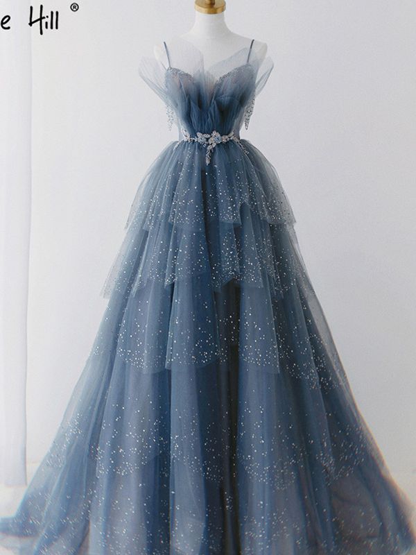 Art Test Blue Light Luxury Niche Celebrity High-end Starry Sky Dream Sweet Lightweight Wedding Dress Evening Dress LA71292