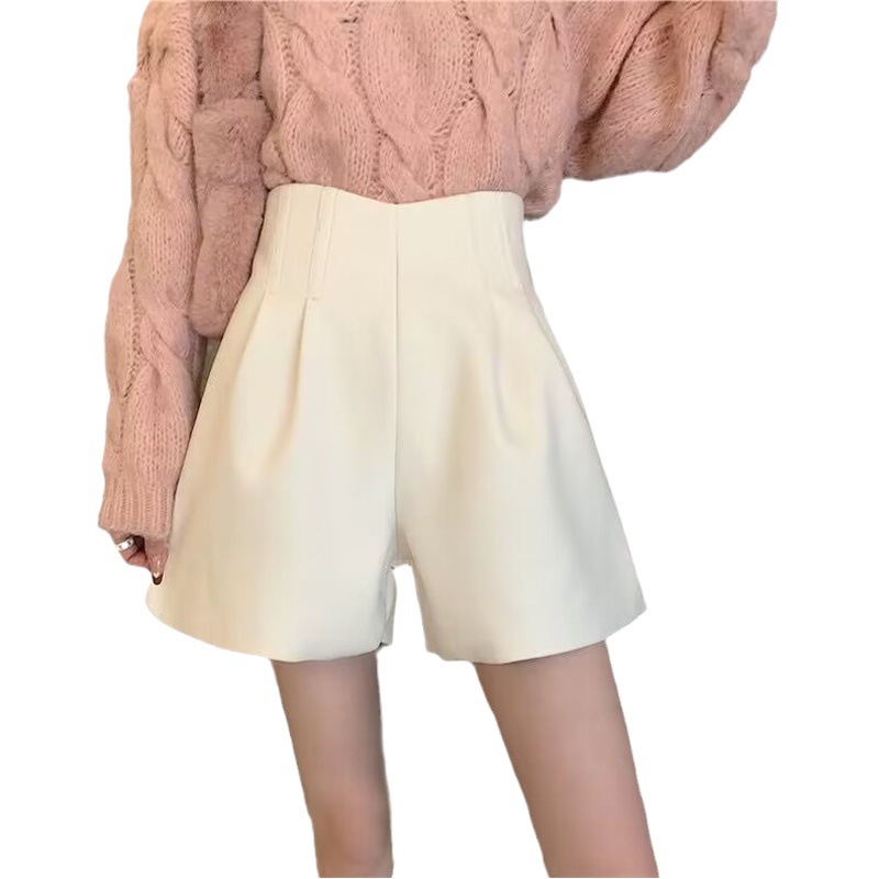 High quality woolen shorts wide leg boot pants for women autumn and winter New High waist slimming versatile woolen outer wear bottoming pants