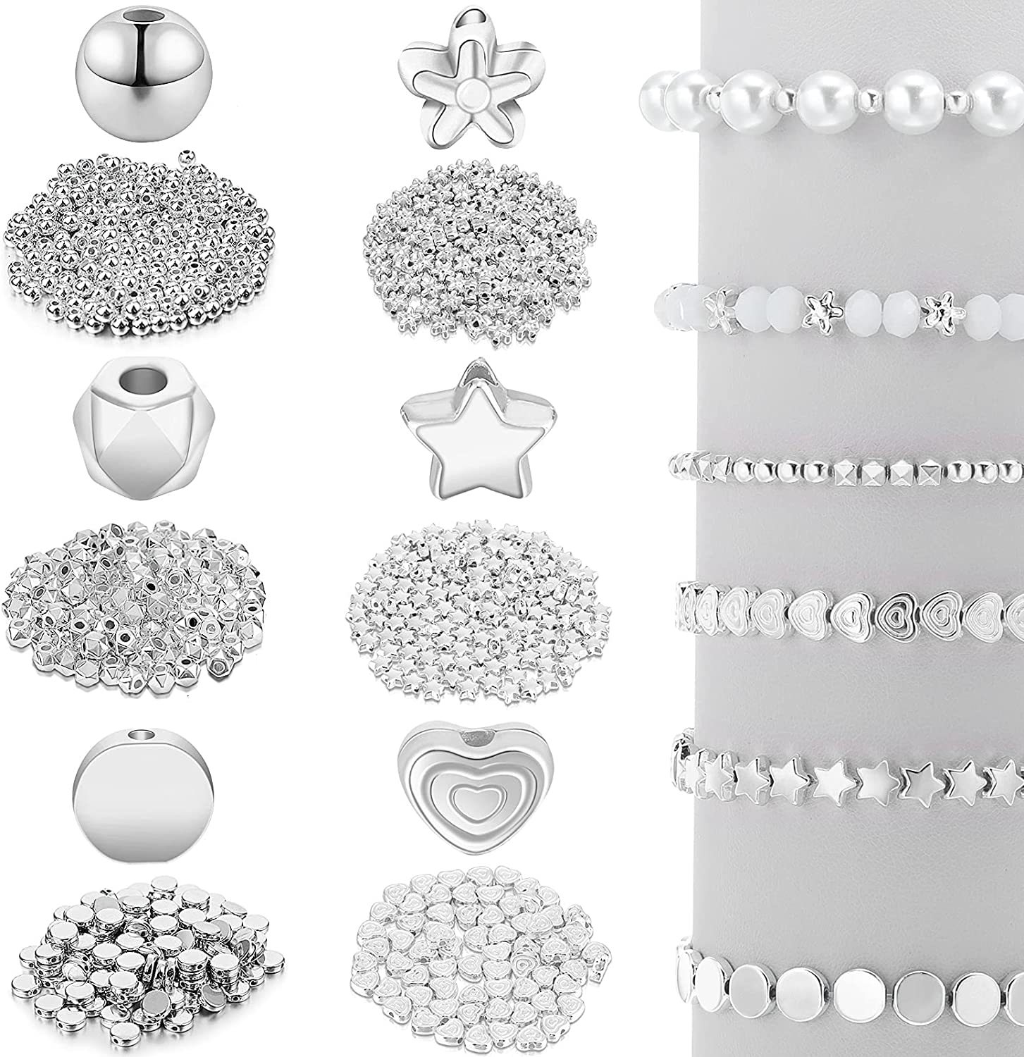 Picture of 1200 PCs spacer bead set star flower round bead slice flat round bead love loose beads beaded DIY jewelry