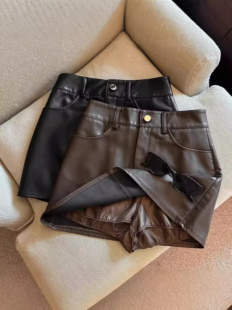 pu leather skirt skirt women's 2024 autumn and winter new high waist black skirt hot girl A- line hip leather skirt