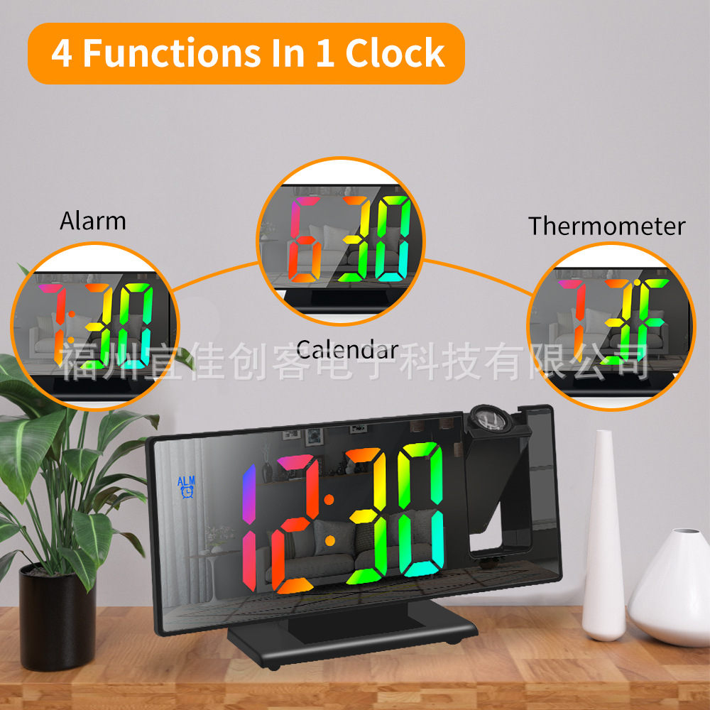Projection Alarm Clock 2023 New Mirror Color Screen Display Snooze Clock Multifunctional Smart Electronic Clock Digital Desk Clock