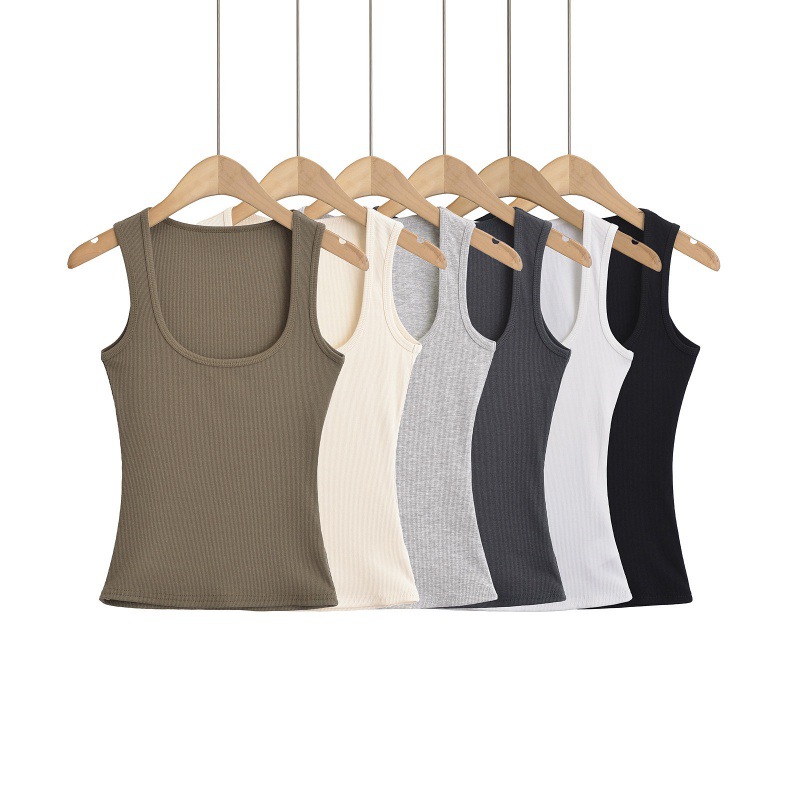 2024 Summer U-Neck Narrow Shoulder Vest Women's American Style Hot Girl Tight Stretch Outer Wear Slim-Fit Base Top