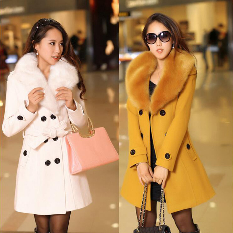 New cross-border autumn and winter woolen women's coat Korean version of double-breasted long woolen coat big wool collar a generation of hair