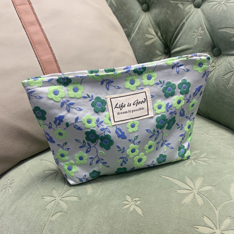 Canvas Bag Ins High-end Cosmetic Bag Embossed Double-layer Jacquard Inner Bag Large Capacity Canvas Storage Bag for Women