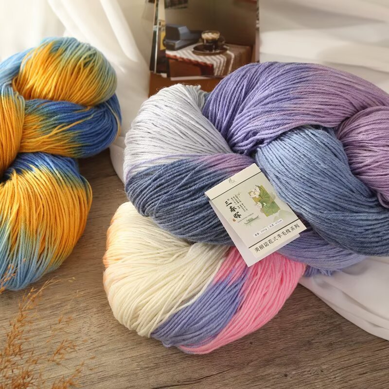 Cross-Border Hand-Dyed Gradient Wool Thread Segment Dyeing Gradient Handmade DIY Knitted Scarf Sweater Hat Thread Wool Wholesale