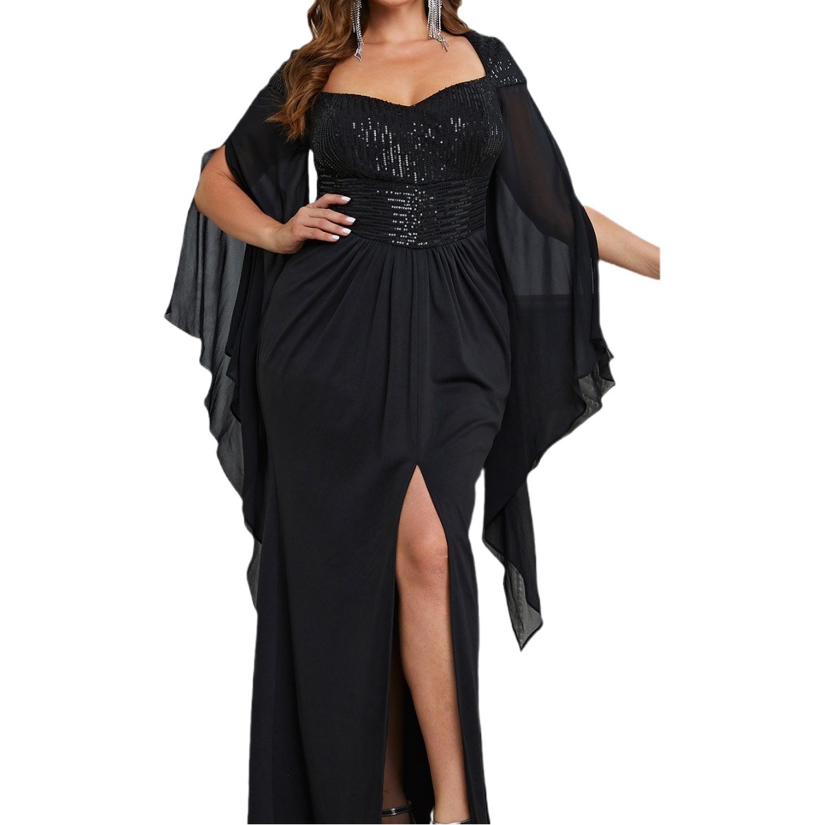 Foreign Order Cross-Border Large Size Party Dress Long Skirt Popular Middle Eastern Style Evening Dress Foreign Trade New Sequin Slit Dress