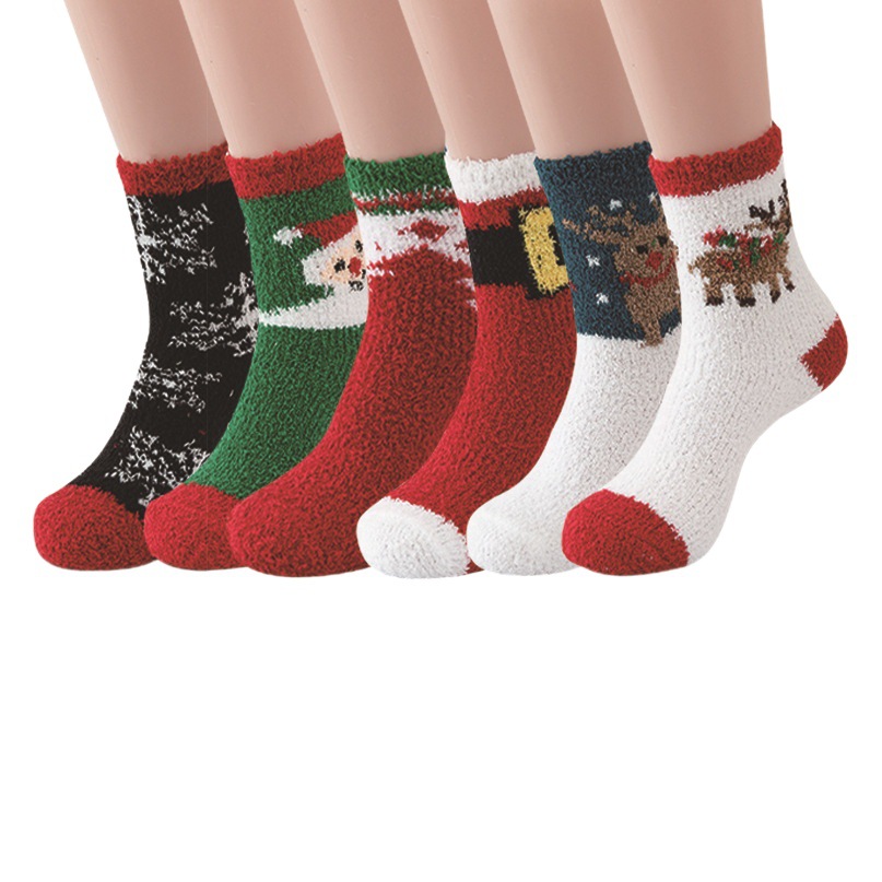 in stock christmas plush socks ladies girls gift fun fluffy warm slippers christmas holiday socks coral fleece