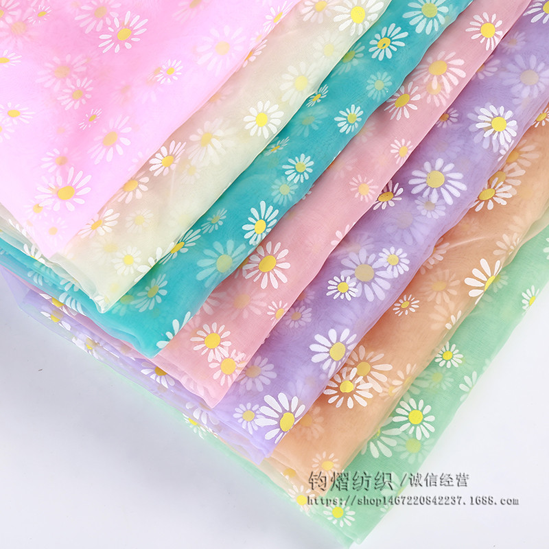 Daisy organza fabric chrysanthemum matte yarn printed pastoral style small floral yarn sweet cute decorative fabric
