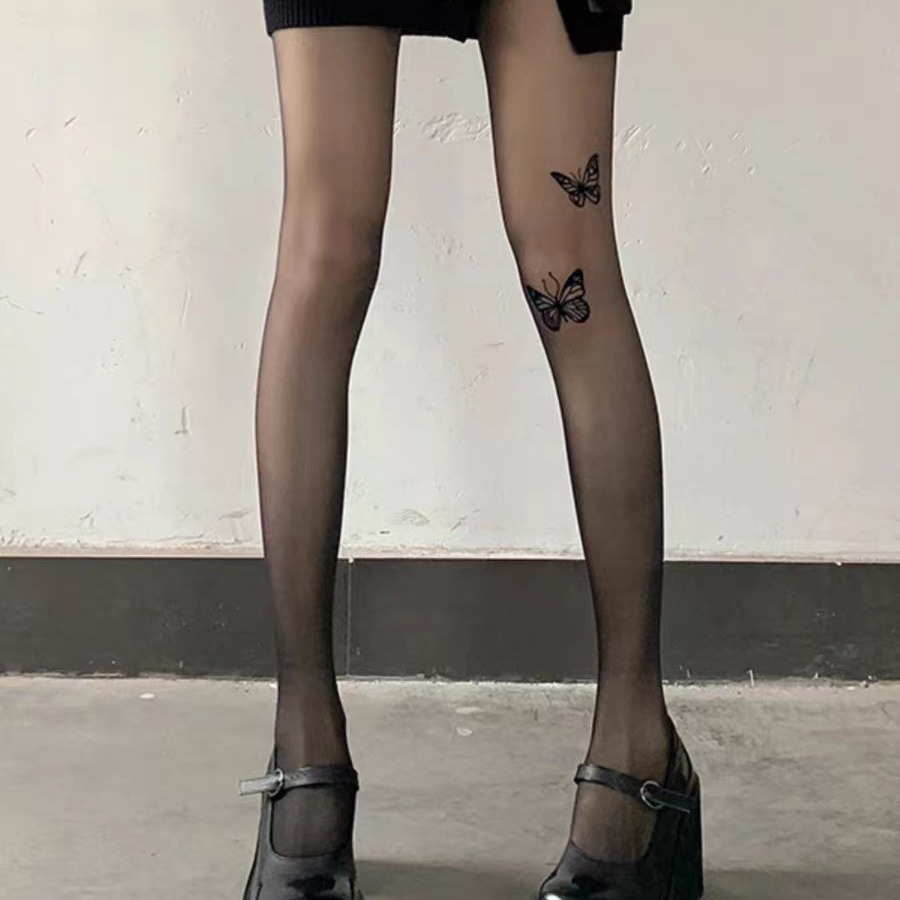 2024 New Black Silk Stockings Pure Anti-hook Silk Stockings Children Spring and Autumn Bottoms Butterfly Silk Pantyhose