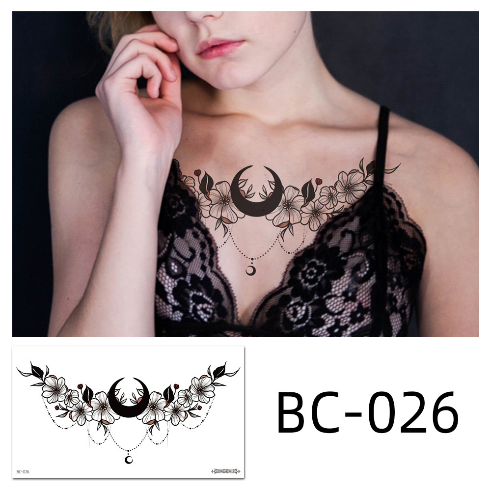 Picture of 2022 new cross-border supply waterproof tattoo stickers simple black and white flower sternum stickers personalized tattoo wholesale